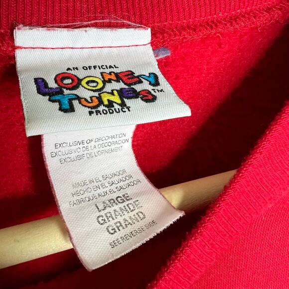 1996 Looney Tunes Tasmanian Devil Ugly Christmas Sweater Large Adult Vintage Red - Picture 6 of 7